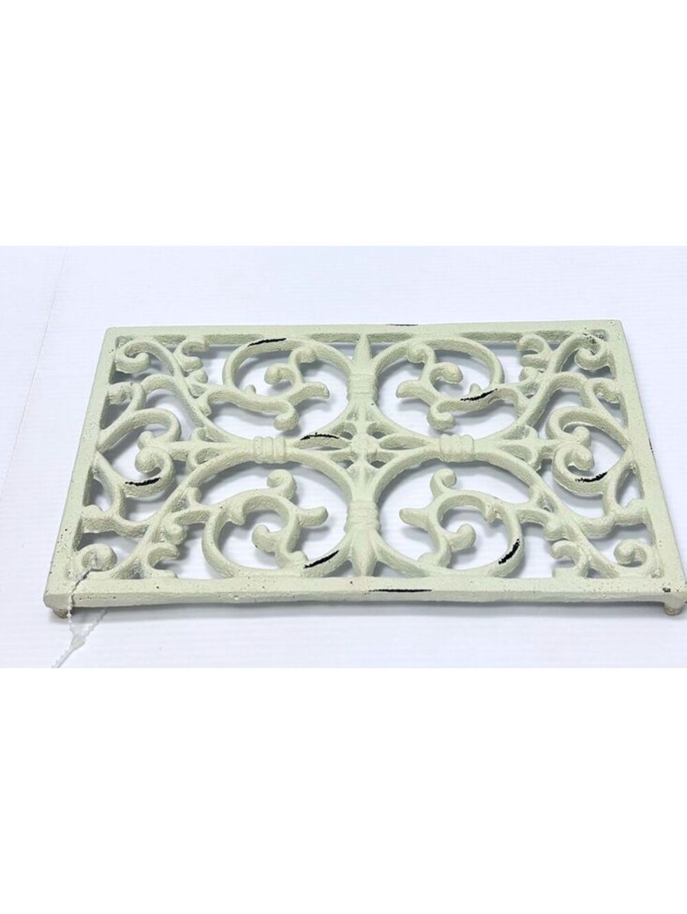 Vintage White Cast Iron Decorative Pot Holder Ornate Scrollwork Decor
